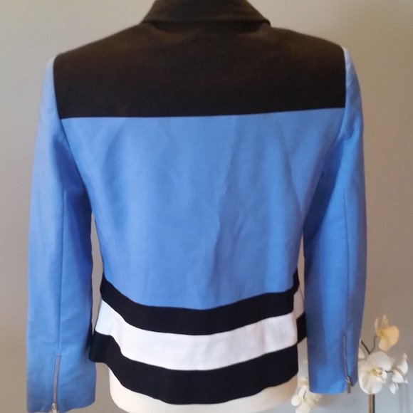 Jones New York stretch black and sky blue zippered jacket NWOT - Picture 3 of 6